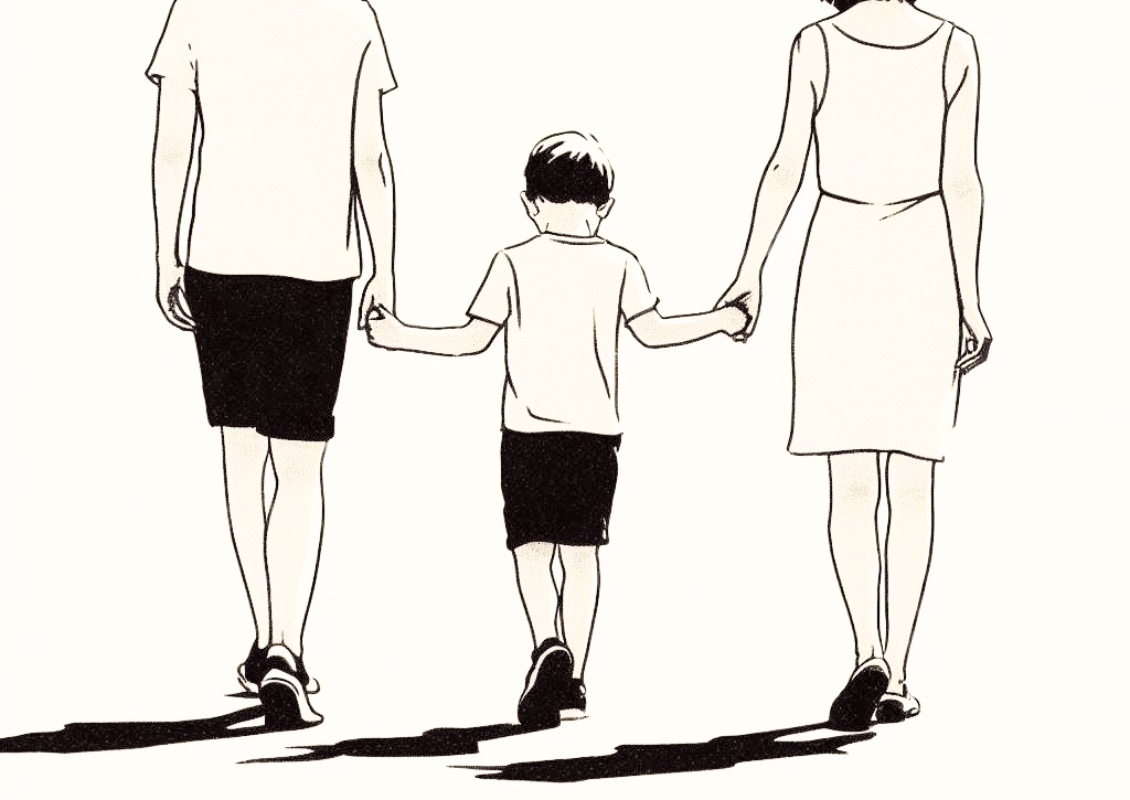 Niño acompañado por sus padres